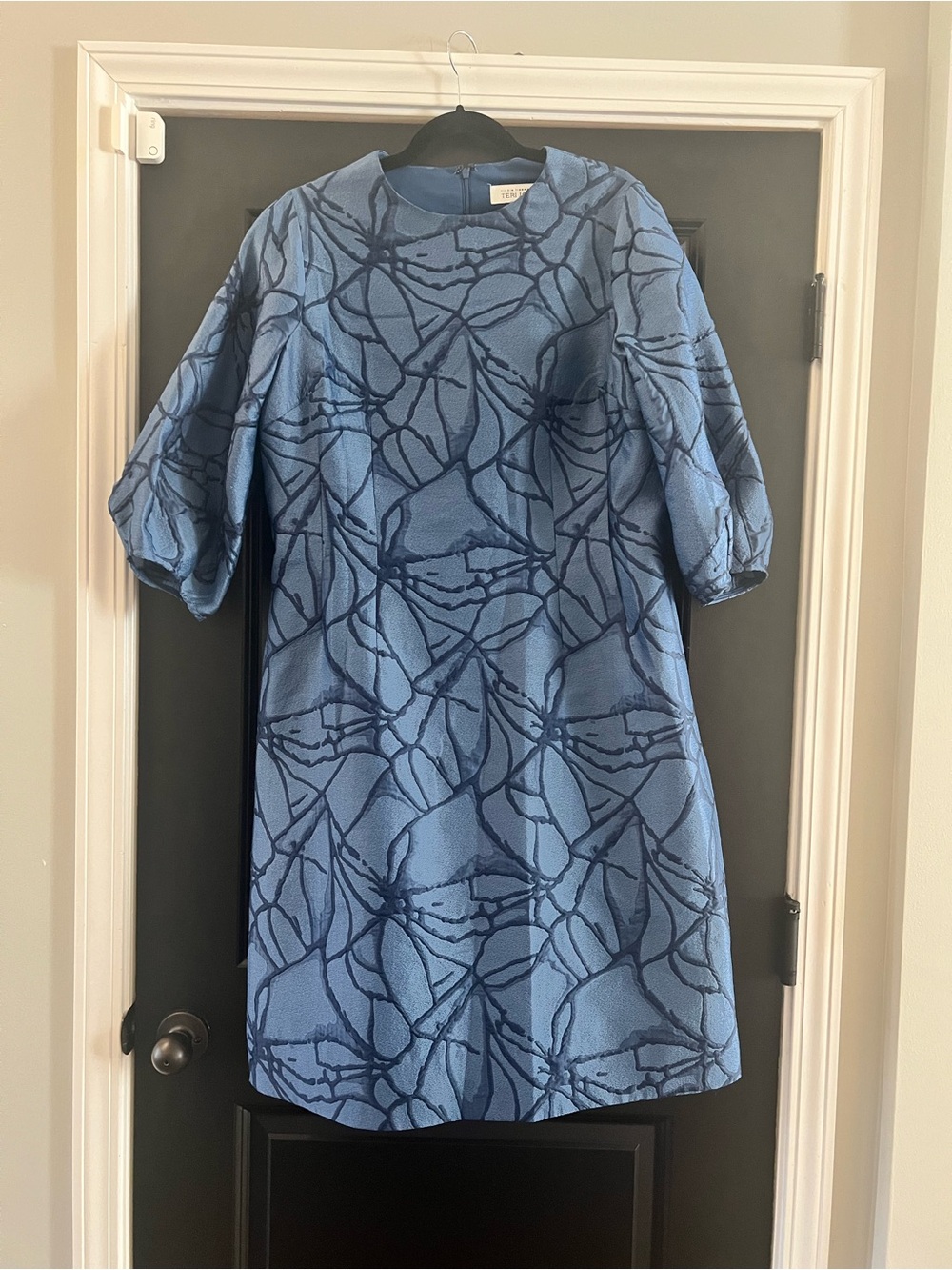 Teri Jon Rickie Freeman Blue Floral Jacquard Midi Dress Size 16